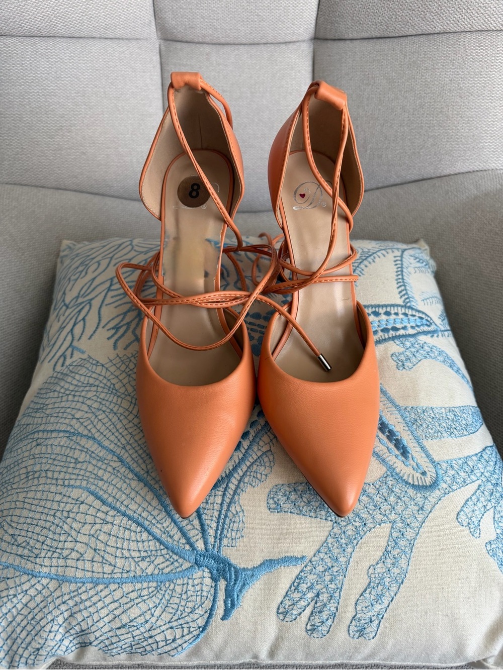 Pointed-Toe Lace-Up Heels in Orange